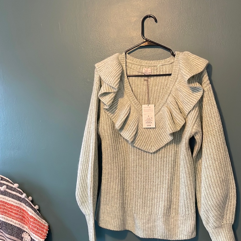 NWT green ruffle neck sweater